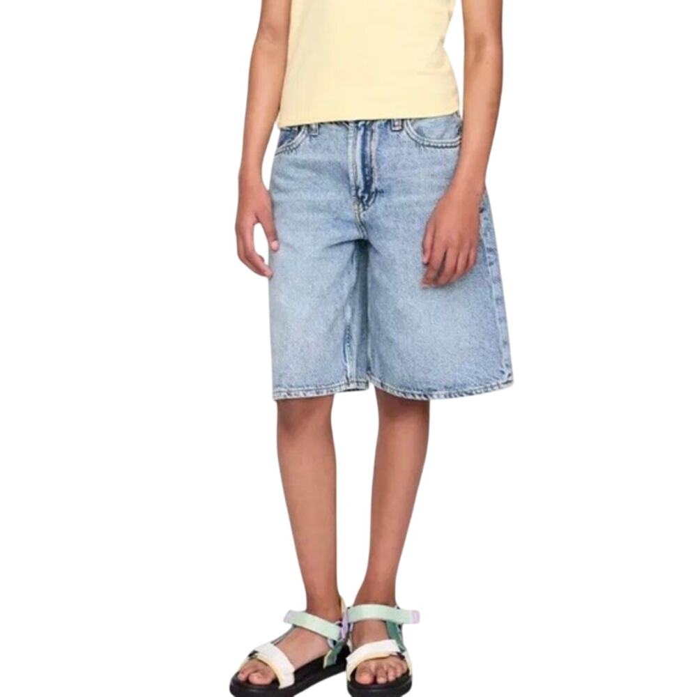 Gap Kids Mid Rise Longline Denim Shorts Light Wash Blue 8